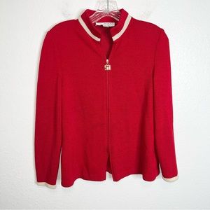 St. John Red Cardigan with Cream Trim